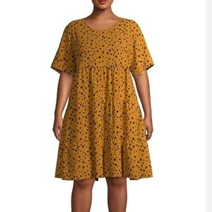 Terra & Sky Plus Size Gold Leopard Print Spot Multi-Tier Dress Sz 3X 24w-26w